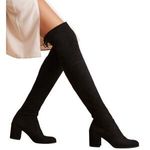Stuart Weitzman Hiline Black Suede OTK Boots 3.5” Block Heel Size 10M Rare Chic